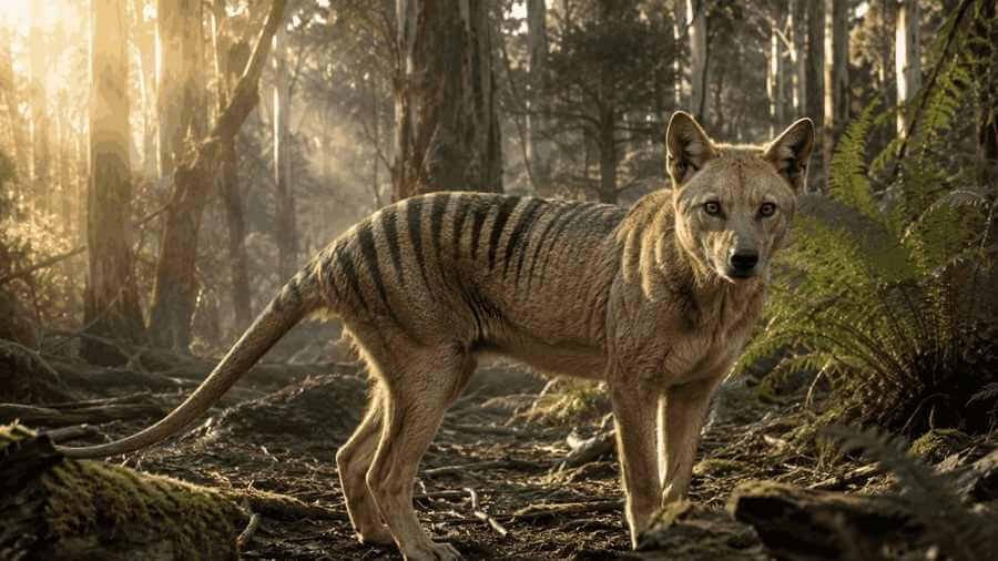 The Tasmanian Tiger in Hindi is looking directly at the camera with an alert expression.
